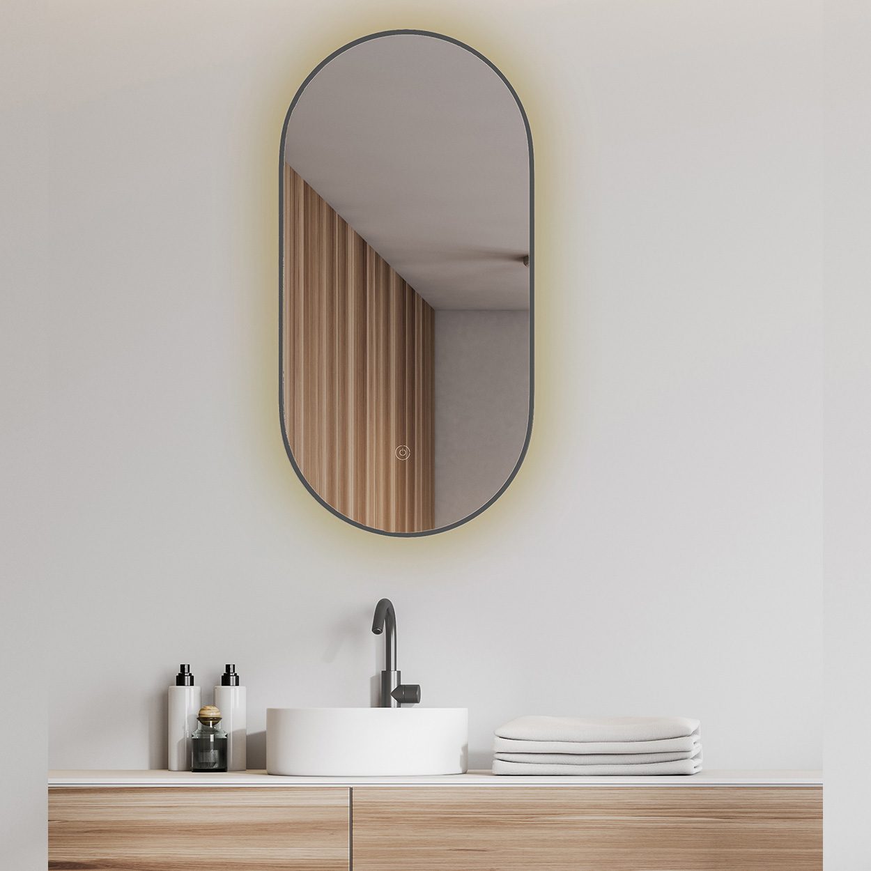 Wiesbaden Spiegel Nomi Ovaal 50x100cm - Led Gunmetal